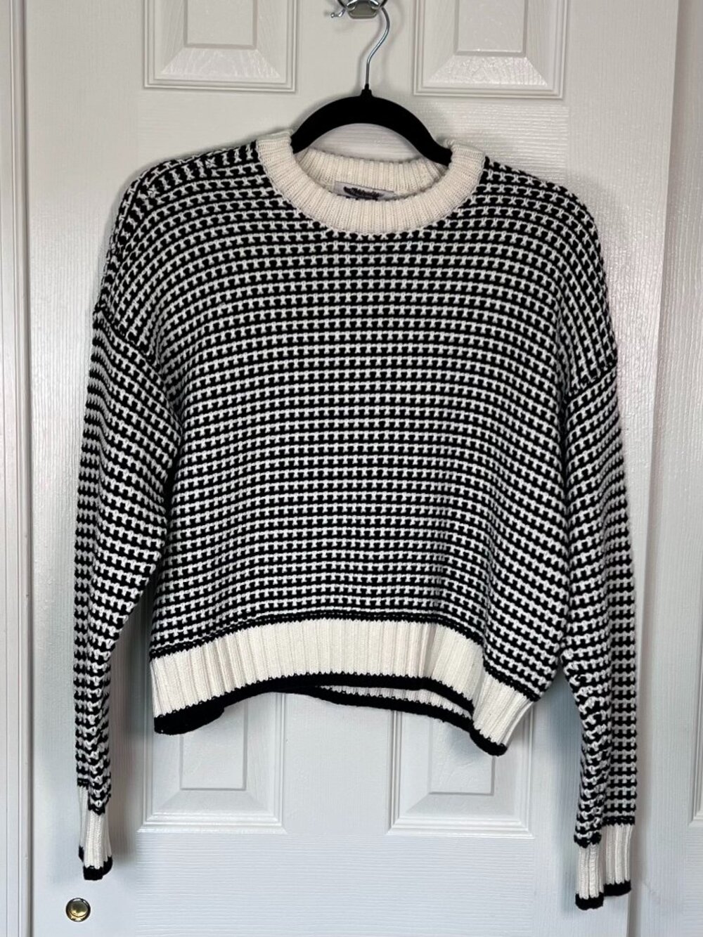 Madewell Textured-Stitch Crewneck Sweater in 100% Cotton Black/White Size XS NWT